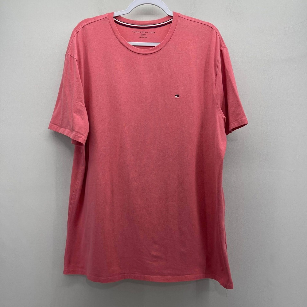 Tommy Hilfiger Logo Crew Neck T-Shirt Mens XL Peach Cotton Short Sleeve Preppy